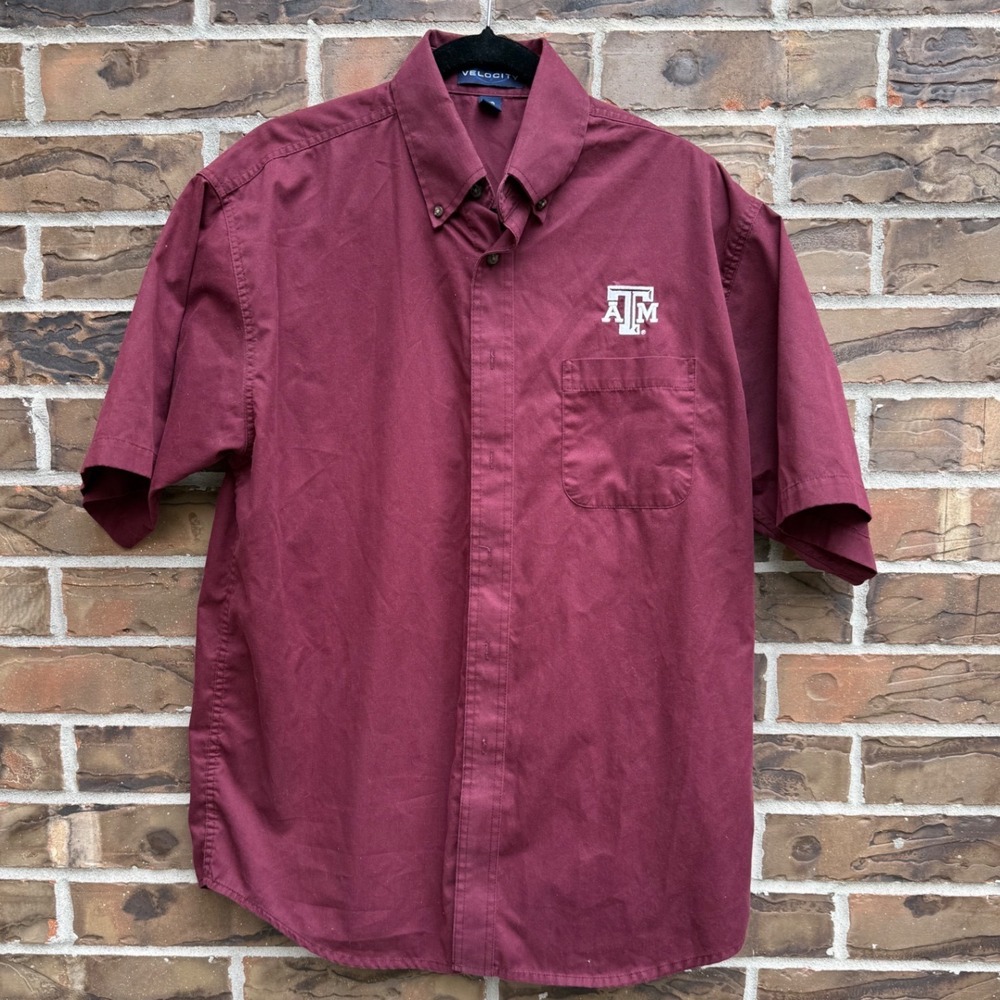 Velocity Mens Maroon Texas‎ A M Aggies Short Sleeve Button Down Shirt MD